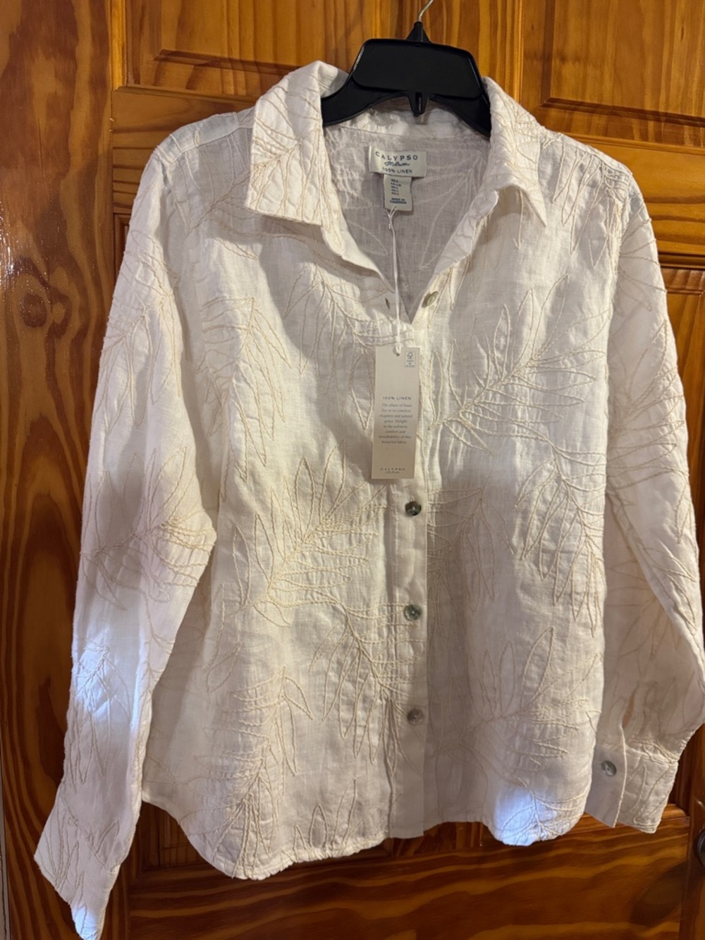 Calypso St. Barth White Embroidered Linen Button-Up Shirt